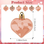 Valentines Day Heart Ornaments, 24Pcs Hanging Heart Ornaments, Glitter Champagne Heart-Shaped Baubles for Outdoor Wedding Anniversary Mother's Day Romantic Galentines Valentines Day Party Decoration