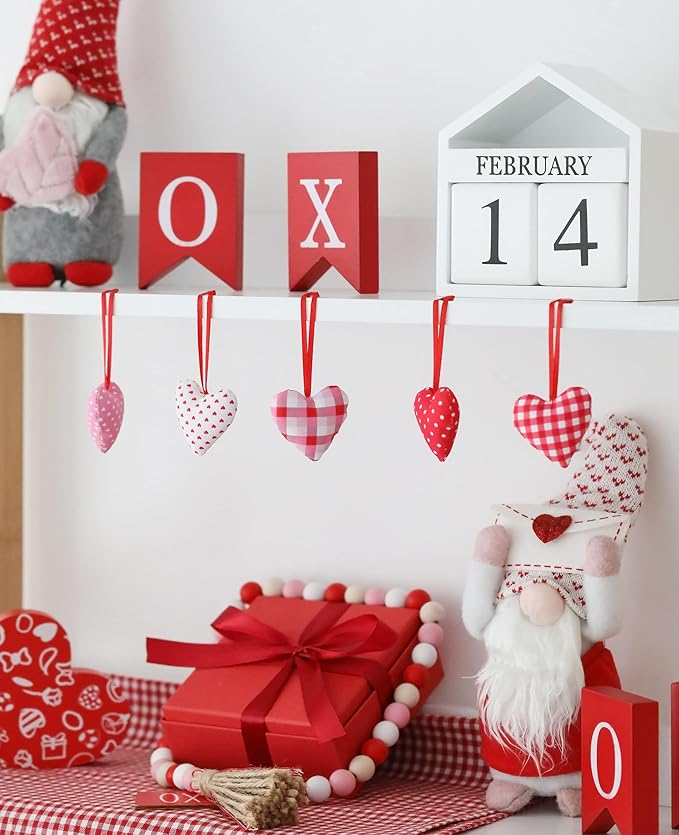 Valentines Hearts Ornaments,30 PCS Fabric Heart Shape Hanging,Baubles Hanging Ornaments for Valentines Tree,Anniversary Wedding,Party DIY Crafts 2 inch