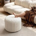 Luxury Round Stuffed Floor Poufs Ottoman, Stripe Faux Fur Footrest with Dual Layer Comfort, Removable Washable Cover, 20"x15" Plush Shaggy Pouf for Living Room Bedroom Vanity, Cream Beige