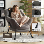 Lazy Chair for Living Room, Large Dark Grey Lounge Accent Chair with a Throw Pillow, Leisure Sofa Chair Set, Comfy Reading Chair for Bedroom, Dorm Room, Office