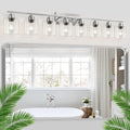 Modern Brushed Nickel 8 Light Bathroom Light Fixtures,52 inch Vanity Lights for Bathroom with Clear Glass for Mirror Kitchen Living Room Hallway Cabinet Porch