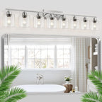 Modern Brushed Nickel 8 Light Bathroom Light Fixtures,52 inch Vanity Lights for Bathroom with Clear Glass for Mirror Kitchen Living Room Hallway Cabinet Porch