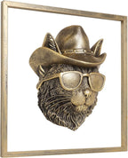Newinhome Animal Heads Wall Decor (Includes Metal Frame) Resin Animals Sculptures Head Wall Hanging Decoration Gold vintage Wall Sculpture for Living Room Bedroom Office(Bobcat)