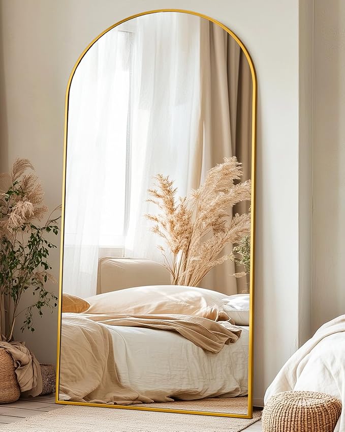 Suidia Arched Full Length Mirror, 76"x34" Floor Mirror Freestanding, Floor Standing Full Body Mirror with Stand for Bedroom, Hanging Leaning Mounted for Living Room Cloakroom, Gold