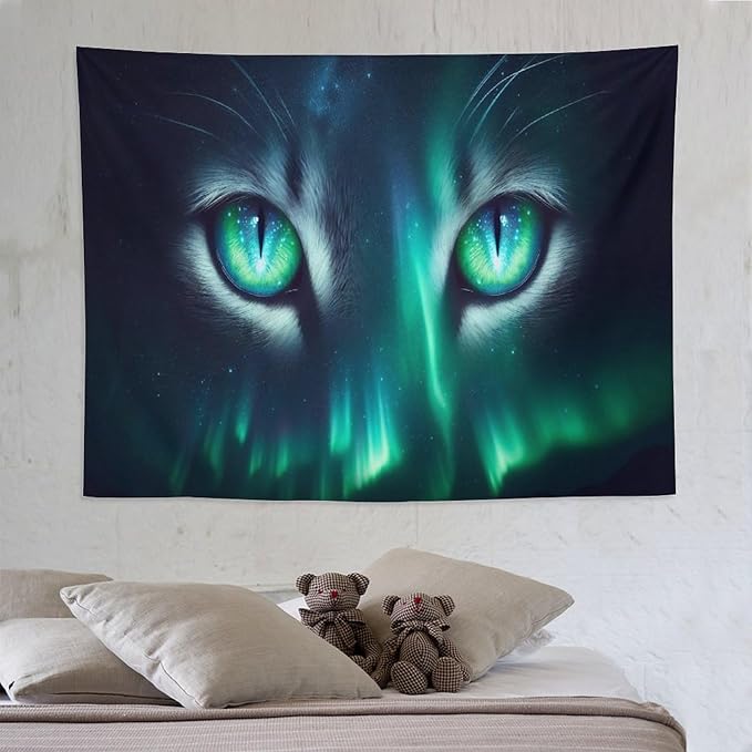 VUMIVI Cat Eye Galaxy Tapestry Mystical Northern Lights Starry Sky Abstract Aurora Art Magical Fantasy Decor Tapestry Wall Hanging for Living Room Bedroom Dorm Classroom Aesthetic Decor W80xL60in