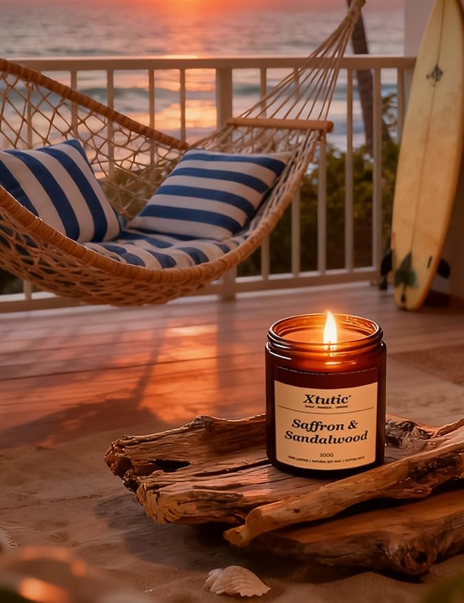 Soy Candle Gifts for Women & Men - 7oz Brown Scented Candle,50-Hour Burn Time,Aromatherapy Jar for Home Decor,Relaxing Ambiance in Bedroom & Office(Saffron Sandalwood)
