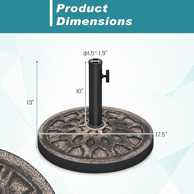 Tangkula 30 lbs Heavy Duty Umbrella Base, Round Parasol Holder with Adjustable Knob for Φ1.5-Φ1.9 Pole, Resin Umbrella Stand with Decorative Pattern, Easy Setup