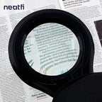 Neatfi 1,200 Lumens LED Magnifying Lamp with Clamp – 5-Inch Lens, 5 Diopter, Dimmable, Adjustable Arm, Includes Microfiber Cloth, Lamp for Reading, Sewing, Crafting (Black, 5 Diopter)