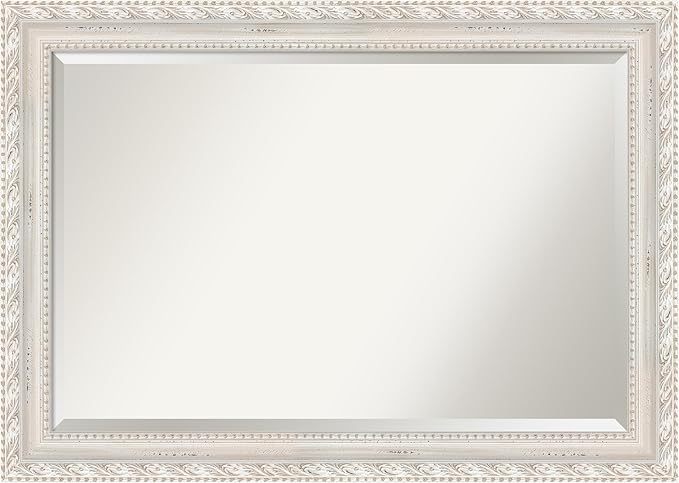 Amanti Art White Wall Mirror 30x42 Opera Off White Rectangle Bathroom Mirror for Wall Decor Living Room, Large Traditional Wood Frame, Hangs Horizonally and Vertically, Bathroom Decor, Beveled Edge