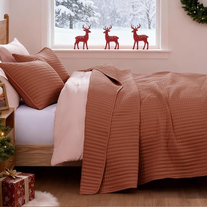 WRENSONGE King Size Quilt-3 Pieces Lightweight Autumn Leaf Fall King Quilt Bedding Set for All Season, Soft Coverlet with 2 Pillow Shams Suitable for Bed & Couch
