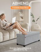 Foldable Storage Ottoman Bench, Velvet Footrest and Seat Cube with Feet, Storage Chest, for Living Room, Bedroom and Office, 15 x 43 x 15.7 Inches, Dove Gray, ASND24G