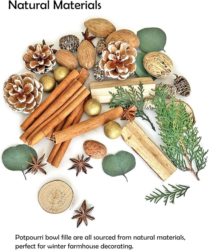 Apragaz Christmas Potpourri-Green Christmas Vase Filler with Cinnamon Sticks, Anise, Cedar Branches, Pine Cones Mix Potpourri, Home Decorations for House Xmas Bowl Filler Décor