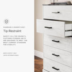 Signature Design by Ashley Shawburn Rustic 5 Drawer Chest of Smooth-Gliding Drawers and Safety Stop, White & Gray