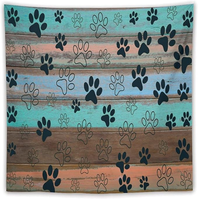 VUMIVI Dog Paw Print Tapestry Rustic Farmhouse Vintage Wood Paneling Home Decor Tapestry Wall Hanging for Living Room Bedroom Dorm Classroom Aesthetic Decor W60xL60in
