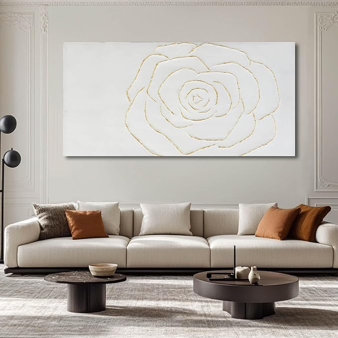 NBAODAN Minimalist Wall Decor Abstract Canvas Art Modern Artwork Living Room Wall Decorations White and Gold Art Flowers Picture 29x58 Inch