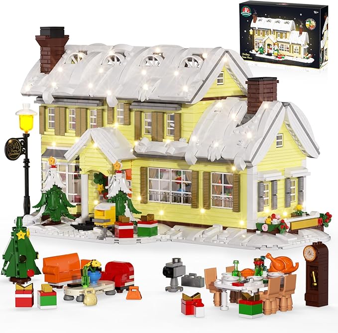Christmas Holiday House Building Set, DIY Christmas Holiday Snow Village Building Toys, Christmas House Gifts for Kids, Boys, Girls, Family, and Friends（2069pcs）