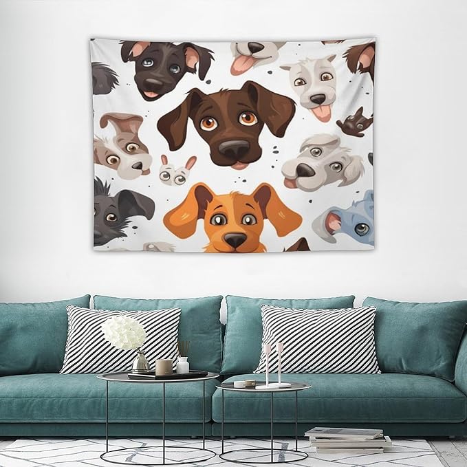 VUMIVI Cartoon Dog Head Tapestry Adorable Pets Humorous Style Abstract Art Illustration Tapestry Wall Hanging for Living Room Bedroom Dorm Classroom Aesthetic Decor W40xL30in