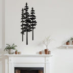 Metal Wall Art Decor Forest Pine Trees Minimalist Iron Tree Design Modern Nature-Inspired Wall Sculpture Hangings Home Decoration for Living Room, Bedroom, Bathroom, Kitchen, Outdoor - 18" Black