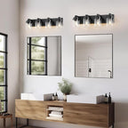 Bathroom Vanity Light, 4 Light Black Vanity Lights with Clear Glass Shade, Farmhouse Bathroom Vanity Lighting Fixtures Over Mirror for Living Room,E26