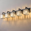 Black Bathroom Light Fixture, 5-Light Crystal Vanity Lighting, Bathroom Lighting Fixtures Over Mirror, Modern Crystal Wall Lamp