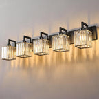 Black Bathroom Light Fixture, 5-Light Crystal Vanity Lighting, Bathroom Lighting Fixtures Over Mirror, Modern Crystal Wall Lamp