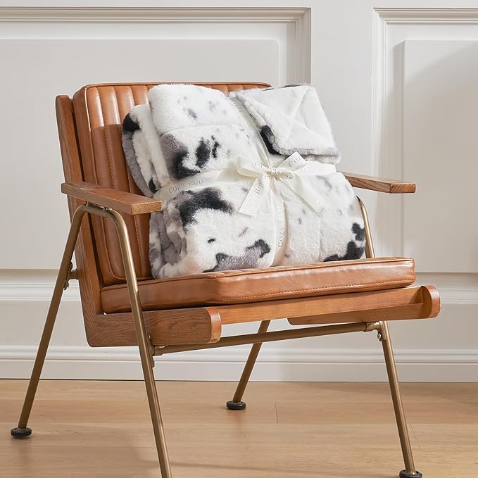 Cozy Bliss Cow Print Faux Fur Throw Blanket, Animal Printed Blankets Super Soft Warm Thick Fluffy Throws Home Decor for Couch Bed Sofa Women (Black&Grey Cow, 60x80 Inches)