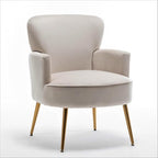 Trendy Velvet Accent Chair with Gold Metal Legs, Upholstered Armchair for Small to Mid-Size Spaces, Modern Living Room, Bedroom, Vanity Desk and Entryway, Ivory