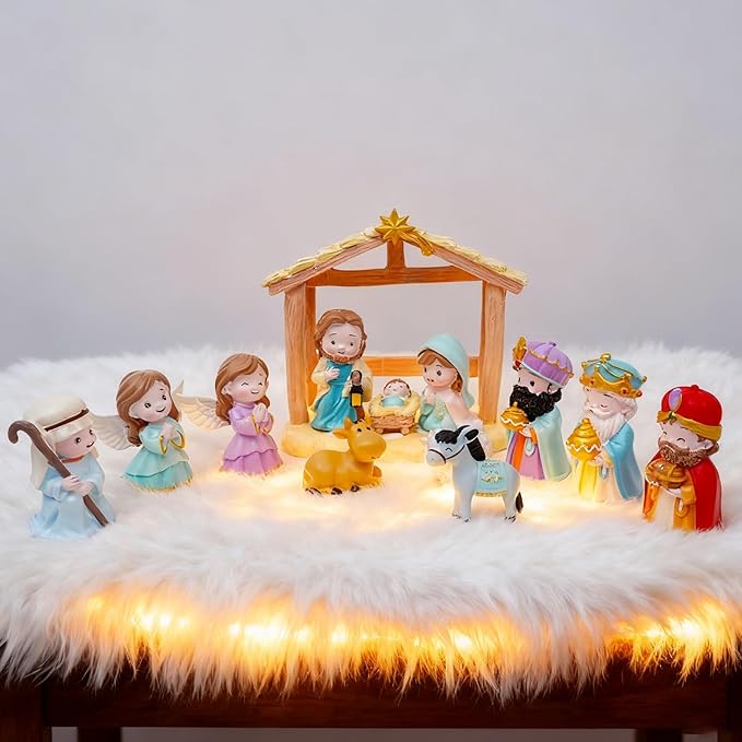 13Pcs Nativity Scene Educational Toy for Kids, Christmas Little Figurines Nativity Set, Reenact Miniature Nativity Figures Christian Toys for Toddler 3 4 5 6 7+ Christmas Birthday Gift