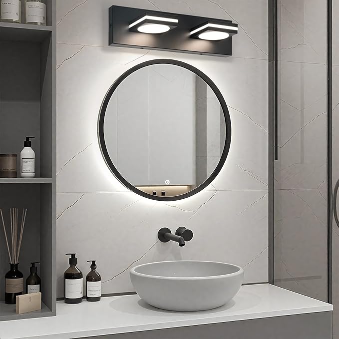 OKELI 2-Light LED Bathroom Vanity Light Fixtures, Matte Black Modern Bathroom Wall Lighting Fixtures Over Mirror (3CCT, 3000K-6000K)