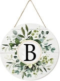 Smile Monogram Letter B Wreaths Wooden Welcome Sign, Family Last Name Initial Front Door Wall Decoration, Floral Spring Summer Porch Rustic Home Kitchen Decor