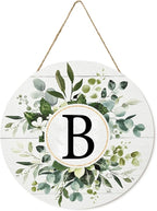 Smile Monogram Letter B Wreaths Wooden Welcome Sign, Family Last Name Initial Front Door Wall Decoration, Floral Spring Summer Porch Rustic Home Kitchen Decor