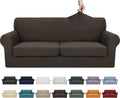 YEMYHOM Latest Checkered 3 Pieces Couch Covers for 2 Cushion Couch High Stretch Sofa Cover with 2 Extra Large Seat Cushion Covers Anti Slip Elastic Slipcovers (Dark Coffee), 71"-91"(2 Cushions)