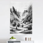 Ambesonne Mountain Tapestry, Monochrome Art Scenic Mounts with Wooded Lands Featuring Eastern Mandala, Fabric Wall Hanging Decor for Bedroom Living Room Dorm, 30" X 45", Pale Grey Dark Taupe