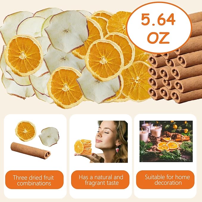 Dried Orange Slices Cinnamon Potpourri Simmering Set, Cinnamon Sticks, Potpourri Bowl Filler Gift Basket Fillings for Fall Scents, Thanksgiving, Spice Supplies for Christmas Party Decor