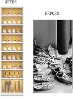 9Tier Foldable Shoe Rack Organizer for Closet,18Pairs Collapsible Plastic Shoe Shelf,Large Shoes Cabinet with Door,Clear Stackable Storage Box Easy Assembly,for Living Room(9Tier18Pairs Cream White)