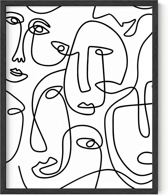 Y2K BOO Abstract Face Pattern UNFRAMED Wall Art Collage of Modern Faces Continuous Line Drawing 8x10 Inch Heavyweight Paper Studio Home Decor