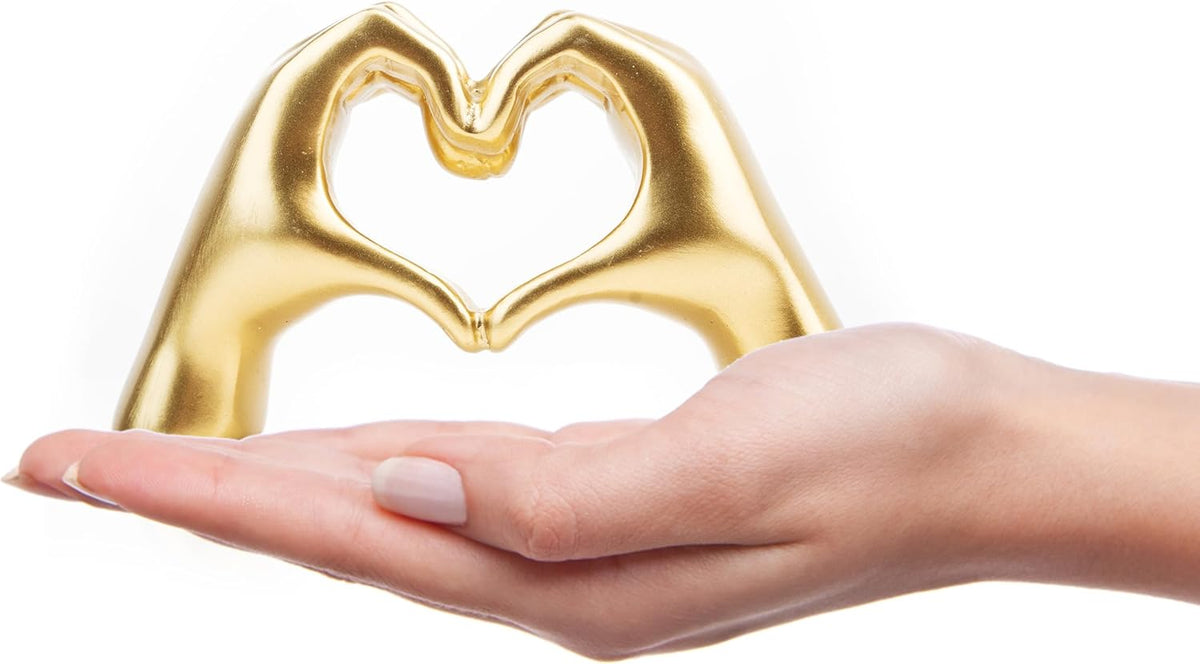 Gold Heart Hands Sculpture – Modern Love Statue for Home & Bookshelf Decor
