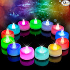 Flameless Candles, 12-Pack Color Changing Tea Lights Candles Battery Operated, Long-Lasting 200+ Hours Flameless Tealight Candles for Halloween Christmas Holiday Decor, 1.5'' D X 1.25'' H