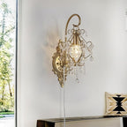 Gold Crystal Vintage Plug in Wall Sconces Set of 2 Indoor Wall Light Fixture, Modern Wall Mount Lamp Light for Bedroom Living Room Bathroom Vanity Light Hallway Light Fixture LED E12
