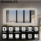 72x32 LED Bathroom Vanity Mirror - Black Aluminum Framed (Front and Backlit), Anti-Fog Large Mirror with Lights,Stepless 3 Colors Dimmable Lighted Mirror(Horizontal/Vertical)