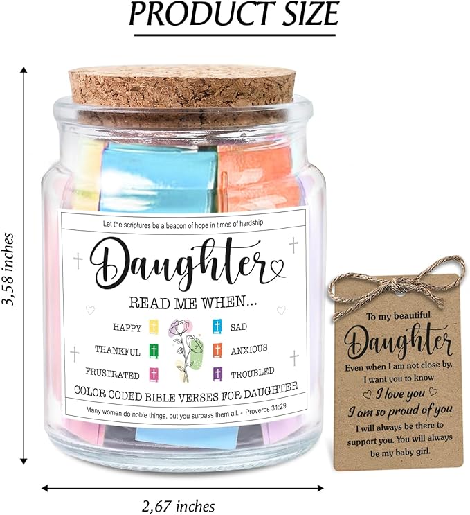 NewEleven Valentines Day Gifts for Daughter - Inspirational, Birthday Gifts For Daughter, Teen Girl, Adult Daughters - Daughters Birthday Gift Ideas From Mom, Dad - Bible Verse Jar