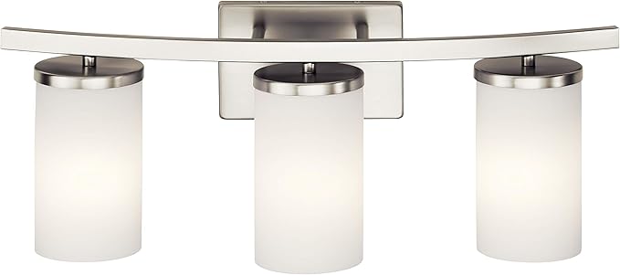 Kichler Crosby 23" Vanity Light in Brushed Nickel, 3-Light Contemporary Bathroom Light with Satin Etched Cased Opal Glass, (23" L x 8.75" H), 45497NI
