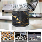 Cool Black Gold Marble Textures Ashtray with Lid, Outdoor Ashtrays for Patio, Stainless Steel Ashtray Odorless Smokeless for Home Office Balcony