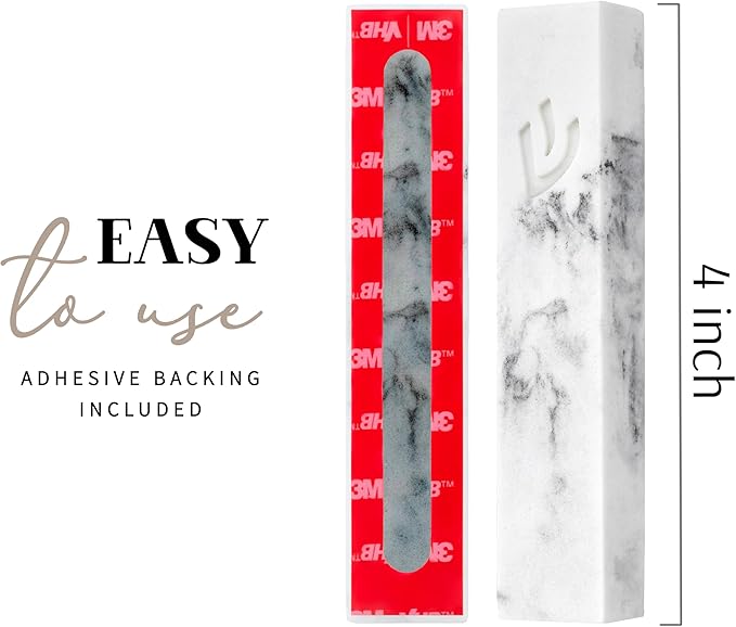SURI Concrete Mezuzah for Door - Self-Stick Modern Mezuza Case with Non Kosher Scroll & Gift Box | Marble White, 4 inch & 5 inch Mezuzahs with Scroll for Door | Judaica Gift