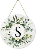 Smile Monogram Letter S Wreaths Wooden Welcome Sign, Family Last Name Initial Front Door Wall Decoration, Floral Spring Summer Porch Rustic Home Kitchen Decor