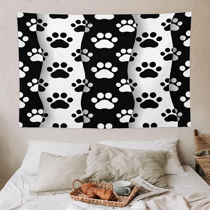 VUMIVI Pet Paws Tapestry Cute Puppy Kitten Black White Animal Paws Modern Funny Art Tapestry Wall Hanging for Living Room Bedroom Dorm Classroom Aesthetic Decor W60xL40in