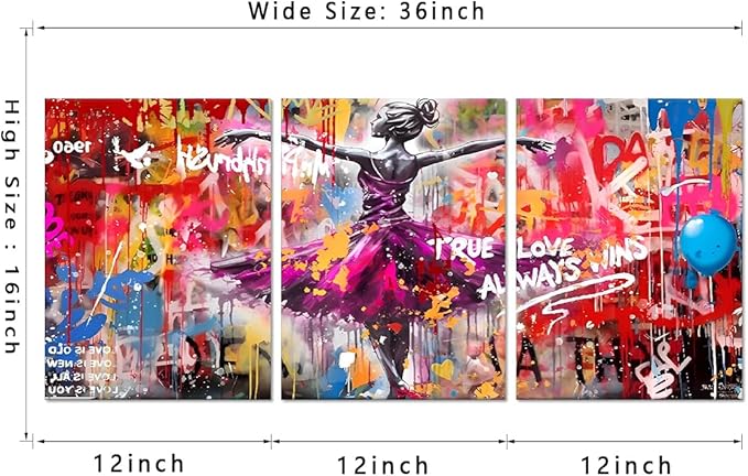 Novatique Graffiti Wall Art for Bedroom Banksy Street Wall Art Colorful Street Art Picture Print Pop Art Wall Decor for Living Room Bathroom,12" x 16" x 3Pcs