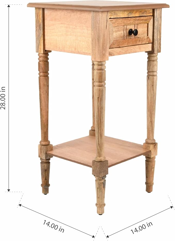 Decor Therapy Simplify 1-Drawer Accent Table, Sturdy Narrow End Table, 28" x 14" x 14" - Natural