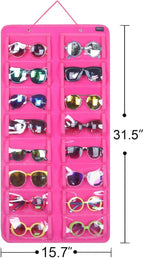 AROUY Sunglasses Organizer Storage, Hanging Dust Proof Wall Pocket Glasses Organizer - 16 Felt Slots Sunglass Organizer Holder with Metal Hook and Sturdy Rope (Dust Proof, Rose)