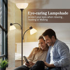 Luvkczc Floor Lamps for Living Room, 72" Tall Standing Lamp, Torchiere Lamp with 2 Reading Lamps, Industrial Bright Floor Lamp for Bedroom, Office, Dresser, Brown Lamps, 3 LED Bulbs Included